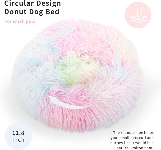 Guinea Pig Bed for Cage Plush Calming Hideout, Warm Rabbit Bed for Hamsters Hedgehogs Ferrets Dwarf Rabbits and Other Small Animals 11.8 inch Rainbow - PAWPICO