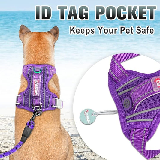 BARKBAY No Pull Dog Harness Large Reflective Dog Harness with Front Clip and Easy Control Handle for Walking Training Running with ID tag Pocket(Purple,XL) BARKBAY