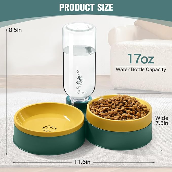 Cat Food Bowl, Cat Bowls Whisker Friendly with Water Dispenser for Cats and Small Dogs - PAWPICO