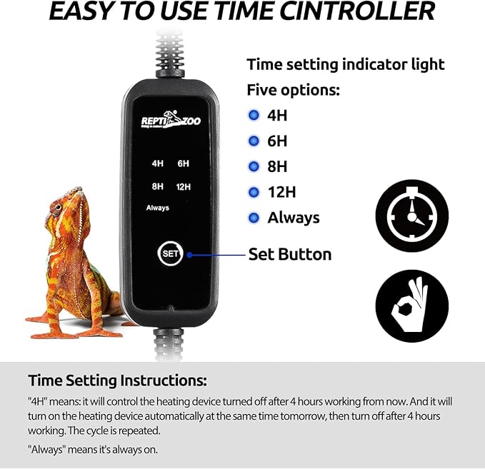 REPTIZOO Dual Reptile Light Fixture with Dimming Thermostat and Timer, Deep Dome Lamp Fixture with Independent Reptile Dimming Thermostat Heat Bulb Temperature Controller and Timing Function REPTIZOO