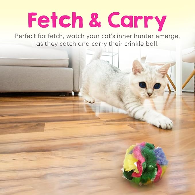 Cat Crinkle Balls 1.5 Inch (4-Pack) - Mini Crinkle Cat Toys for Indoor Cats - Multi-Color Crinkle Cat Toy - Cat Toys Crinkle Balls to Keep Fit and Active - Canadian-Made Crinkle Balls for Cats - PAWPICO