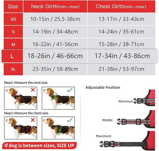Timos Dog Harness Large Sized, No Pull Dog Harness with Neck Lockable Snap,No Choke Front Clip Dog Reflective Harness,Adjustable Metal Rings 3 Buckles,Easy Control Handle for Large Dogs Red L Timos