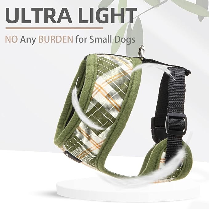 PUPTECK Soft Mesh Dog Harness and Leash Set Pet Puppy Cat Comfort Padded Vest No Pull Harnesses, Olive Green, S PUPTECK