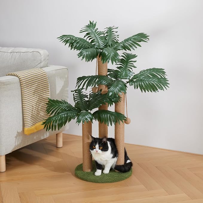 31.5Inch Cat Scratching Post,Cat Scratcher Tree with 3 Scratching Poles & 2 Interactive Dangling Balls,Cats Scratching Posts for Indoor Kitten & Adult Cats - PAWPICO