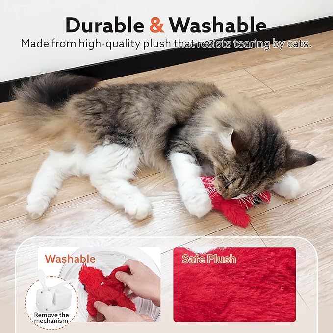 Flapping Cardinal Cat Toys, Interactive Cat Exercise Toy with Lifelike Bird Chirp, USB Rechargeable Automatic Cat Kicker Catnip Toys for Bored Indoor Adult Cats Kittens - PAWPICO