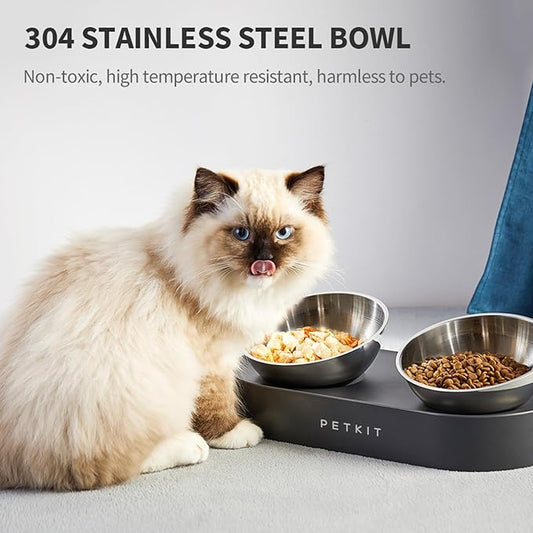PETKIT Raised Dog Cat Food Bowl 304 Stainless Steel, Elevated Pet Food and Water Bowl Dishes, Elevated Cat Bowls, Non-Slip Tilted Cat Bowl No Spill - PAWPICO