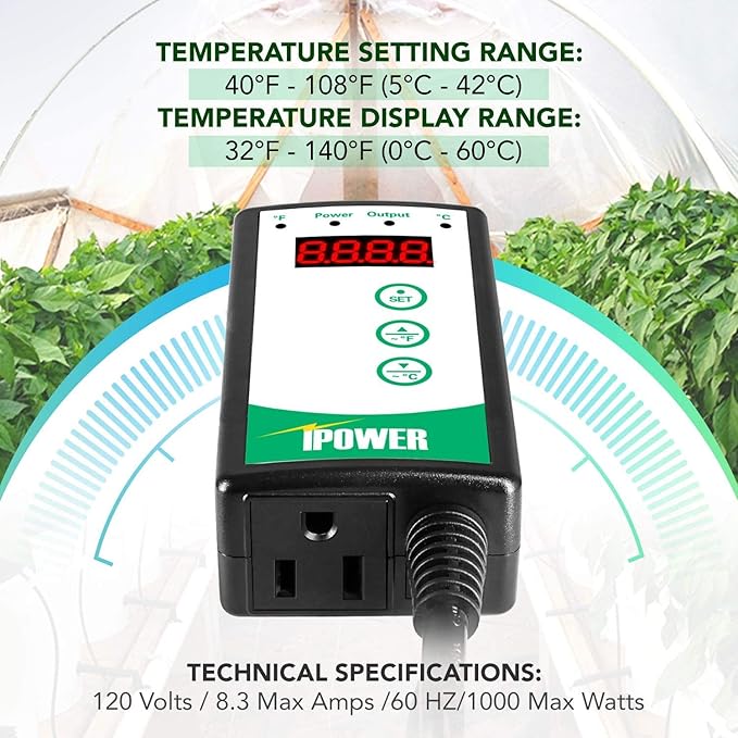 iPower PTHTPDCTRLV2HTPDXL 8"x18" Reptile Heating Pad Under Tank Terrarium Heat Mat with Digital Thermostat Temperature Controller for Small Animals iPower