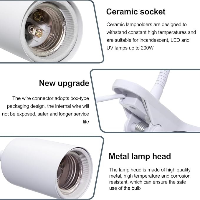 Turtle Heat Lamp Tortoise 2 Pack Terrarium Heat Lamps Reptile Light with 40CM Stable Gooseneck Terrarium Turtle Lamp with 240cm Cord for Lizards, Snakes, Aquarium Aquatic Reptile Amphibian(No Bulb) WTETMYL