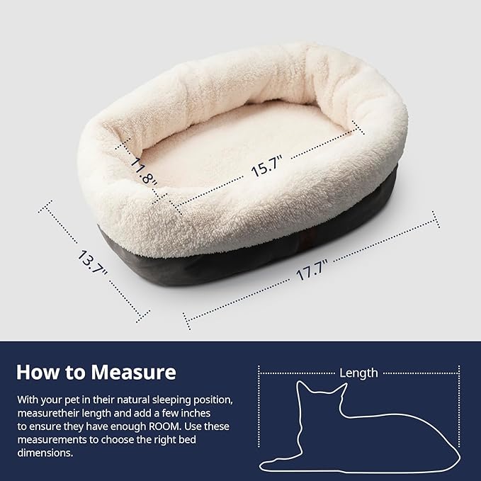 Self Warming Cat Bed, 17.7" x 13.7" Anti-Slip Soft Round Thermal Pet Cushion Bed for Kittens & Small Puppy, Gray - PAWPICO