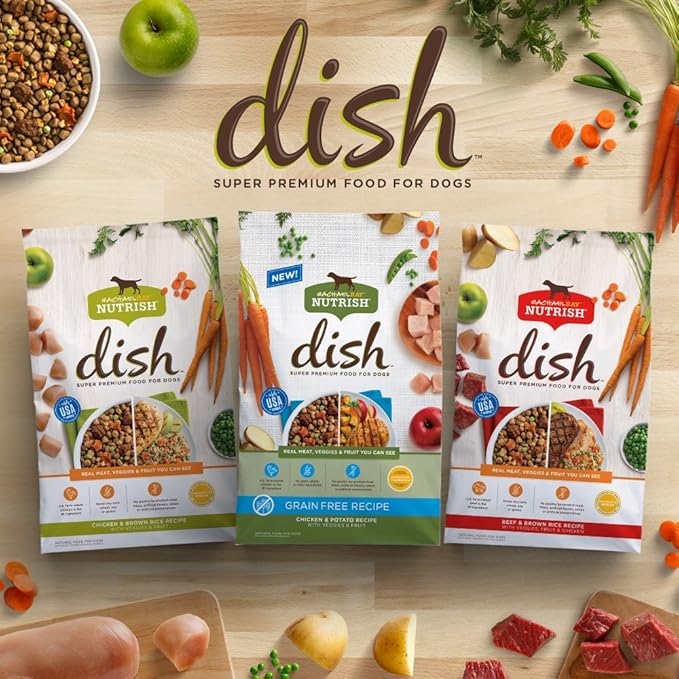Nutrish Rachael Ray Dish Premium Natural Dry Dog Food with Added Vitamins, Minerals & Taurine, Chicken & Brown Rice Recipe with Veggies & Fruit, 11.5 Pound Bag - PAWPICO