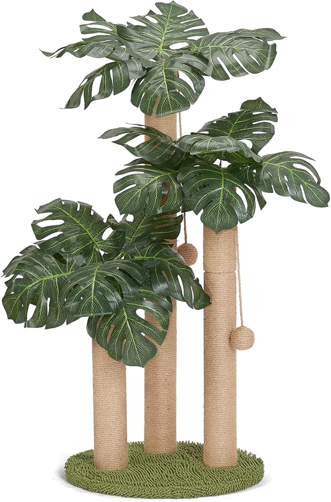 31.5Inch Cat Scratching Post,Cat Scratcher Tree with 3 Scratching Poles & 2 Interactive Dangling Balls,Cats Scratching Posts for Indoor Kitten & Adult Cats - PAWPICO