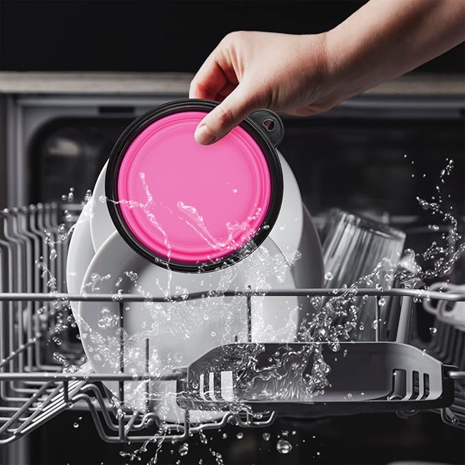 Dog Bowl Pet Collapsible Bowls, 2 Pack Collapsible Dog Water Bowls for Cats Dogs, Portable Pet Feeding Watering Dish for Walking Parking Traveling with 2 Carabiners (Small, Black & Pink) - PAWPICO