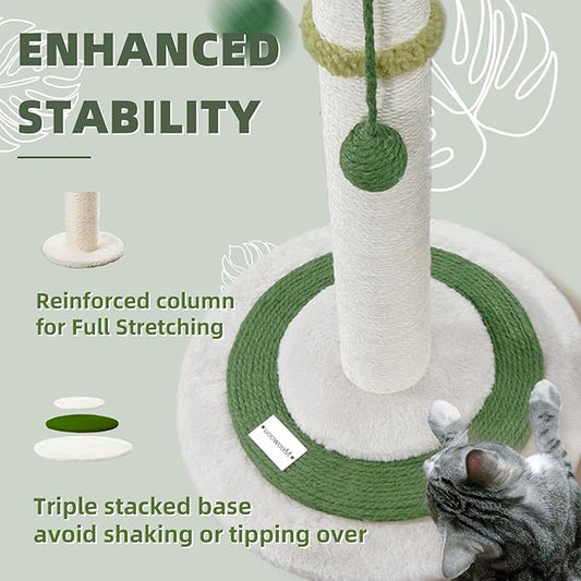 MEOWOOU Cat Scratching Post for Indoor Cats and Kitten, 35” Tall Monstera cat Scratching Post with sisal Hanging Interactive Ball, Suitable for Large Adult cat, Kitten, and All Type of Cats - PAWPICO