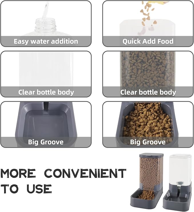 Automatic Cat Feeder and Water Dispenser with Pet Food Bowl,Gravity Food Feeder and Waterer Dispenser in Set for Small Medium Dog Puppy Kitten Rabbit Bunny Large Capacity(3.3L x 2) - PAWPICO