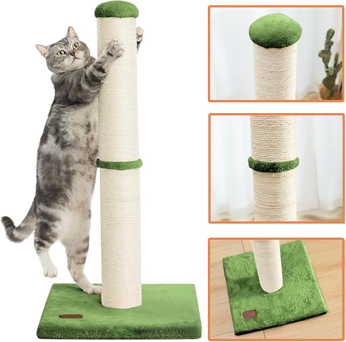 34inch Cat Scratching Post with Natural Sisal Rope 4.3Inch Large Diameter Scratcher Post Tree for Indoor Cats Green - PAWPICO