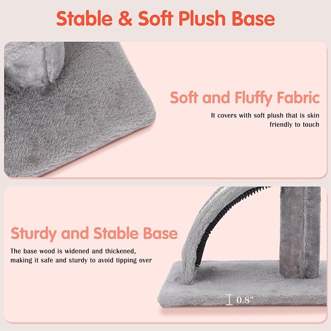 Nobleza Cat Scratching Post for Indoor Cats, Durable Natural Sisal Rope Cat Scratch Post with Cat Self Groomer, Sturdy Cat Scratcher Post for Kittens Small Cats with Funny Hanging Ball, Light Grey - PAWPICO