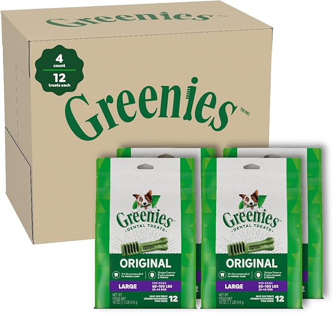 GREENIES Original Large Natural Dog Dental Care Chews Oral Health Dog Treats, 12 oz. Pack (48 Treats) - PAWPICO