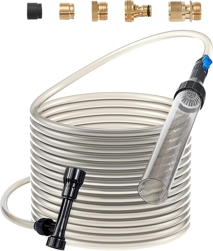 VEVOR Aquarium Vacuum Gravel Cleaner, 30ft PVC Hose Fish Tank Vacuum Gravel Cleaner, Siphon Fish Tank Cleaner Vacuum, 3 Types of Brass Adapters, for Fish Tank Cleaning Gravel & Sand VEVOR