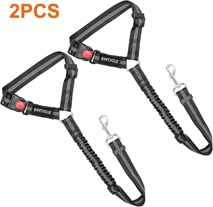 BWOGUE 2 Packs Dog Cat Safety Seat Belt Strap Car Headrest Restraint Adjustable Nylon Fabric Dog Restraints Vehicle Seatbelts Harness BWOGUEPetHome