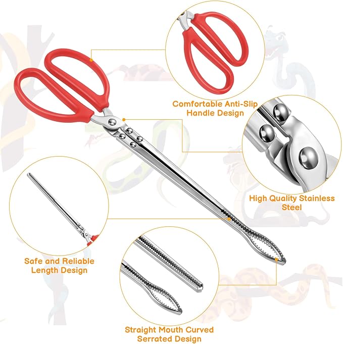 2 Pcs Snake Feeding Tongs, Snake Hook Snake Grabber Tool Snake Stick Reptile Tongs for Ball Python Tank Accessories Snake Tank Accessories(15in) XLSXEXCL