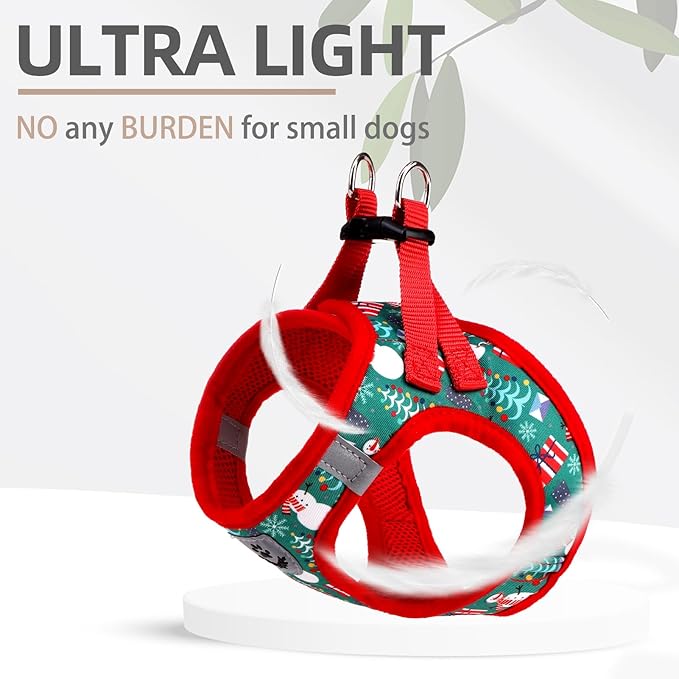 PUPTECK Adjustable Dog Harness Collar and Leash Set Step in No Pull Pet Harness for Small Medium Dogs Puppy and Cats Outdoor Walking Running, Soft Mesh Padded Reflective Vest Harnesses, Christmas, M PUPTECK