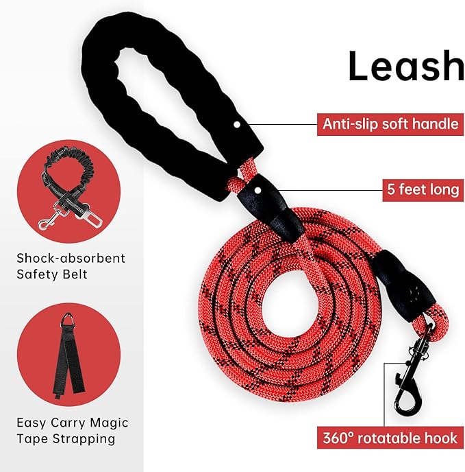 IVY&LANE No Pull Dog Harness with Leash Set, Reflective No Choke Pet Vest,Adjustable Oxford Dog Vest Harness with Easy Control Handle for Medium Lagre Dogs (Checkered Red,M) IVYLANE