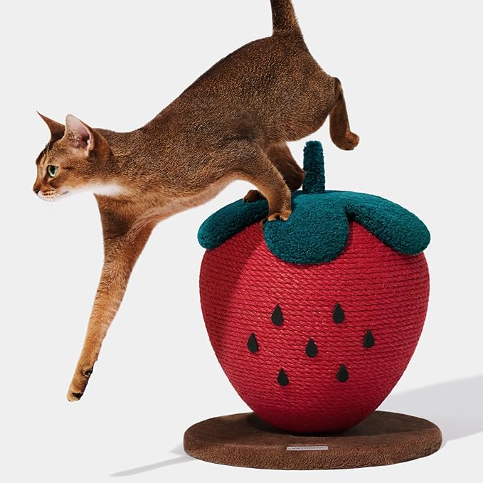 VETRESKA Strawberry Cat Scratching Post, Cute Cat Scratcher with Sisal Rope, Vertical Cat Scratch Post for Indoor Cat and Kitten, Ring Paper Strawberry Leaves Attract Cats - PAWPICO