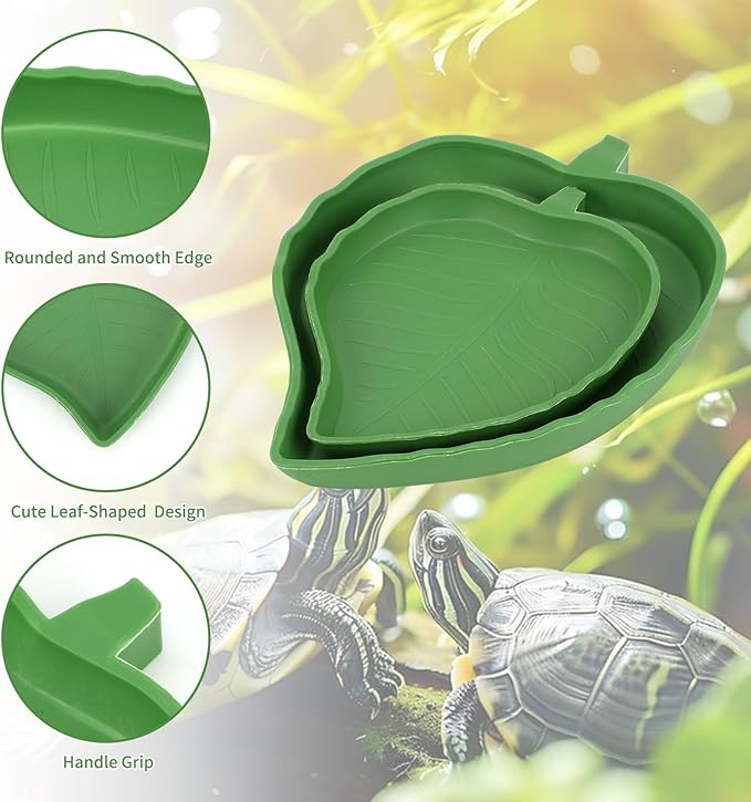 4PCS Tortoise Food Water Bowl with Ramp Leaf Tortoise Feeding Dish Reptile Bathing Pool Reptile Food Water Dish Turtle Habitat Accessories Aquarium Ornament for Gecko, Snake, Turtle, Bearded Dragon RYPET