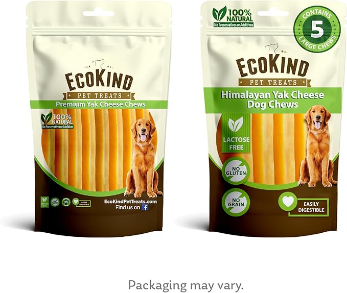 EcoKind Premium Gold Yak Cheese Himalayan Dog Chews, Dog Treats Large Breed, All Natural, High Protein, for Aggressive Chewers, Large - 5 Chews - PAWPICO