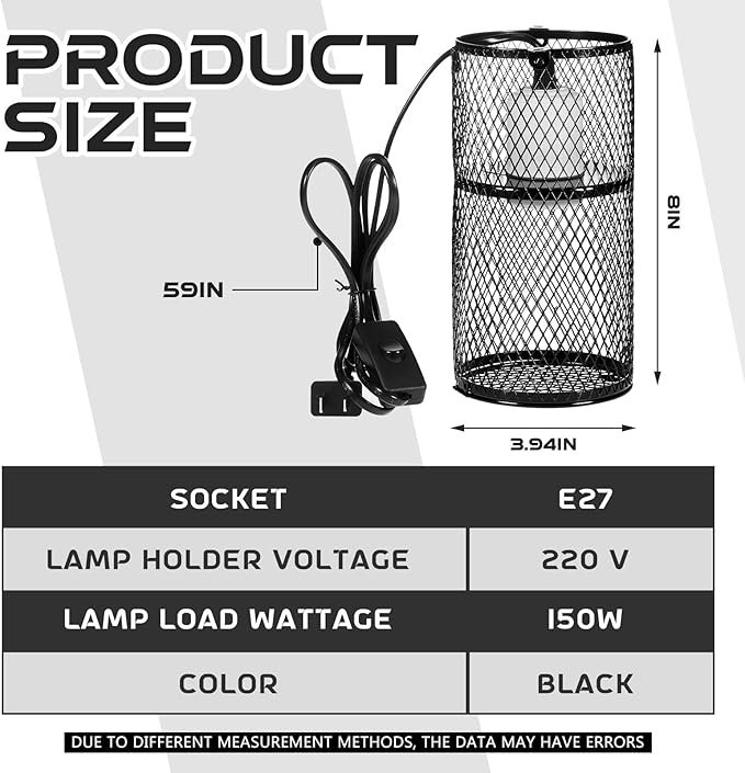 VIHOSE 4 Pcs Reptile Heat Lamp Guard with 150W Ceramic Heat Emitter Basking Anti Scald Heating Lamp Holder Mesh Cage Reptile Protection Lampshades for Reptile Lizard Snake Chick, Bulb Not Included VIHOSE