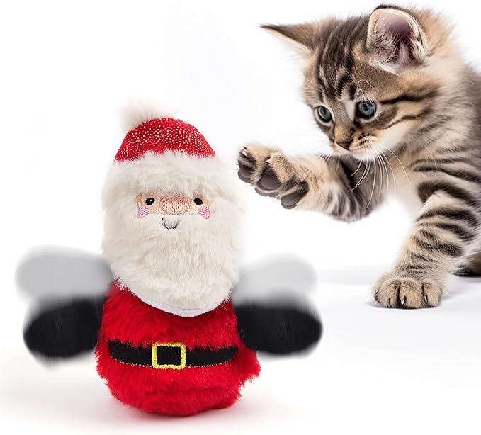 Interactive Christmas Cat Toys, Flapping Santa Clause Cat Toys, Lifelike Bird Chirp, USB Rechargeable Catnip Toy for Bored Indoor Cats Chase Exercise, 3 Modes - PAWPICO