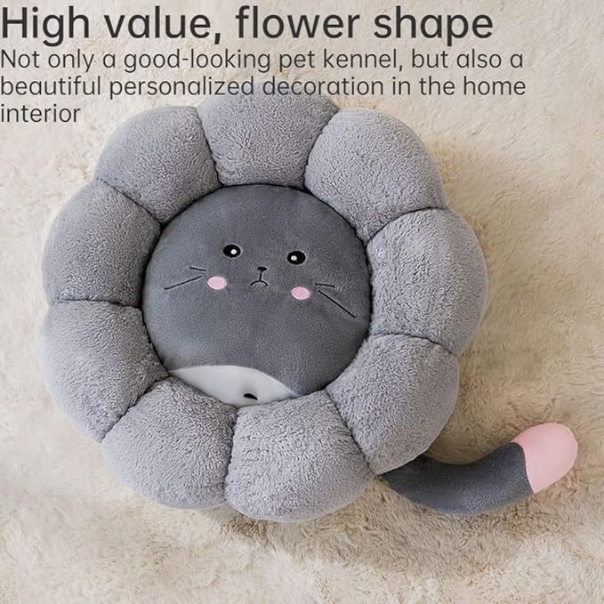 Cat Nest Flower Shape Cat Sofa Bed Cute and Comfortable Pet Cat House Thickened Non-Slip Soft Pet Bed Suitable for Small Cats and Dogs (S,Gray) - PAWPICO