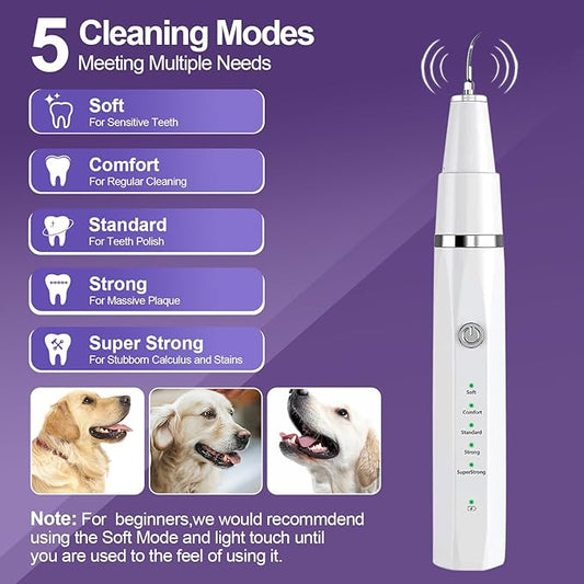 Dog Teeth Cleaning Kit-Dog Tooth Plaque Remover-Ultimate Pet Dental Care Kit - Ultrasonic Teeth Cleaner and Plaque Remover for Dogs | Complete Oral Hygiene Solution-White VVHOMIFE