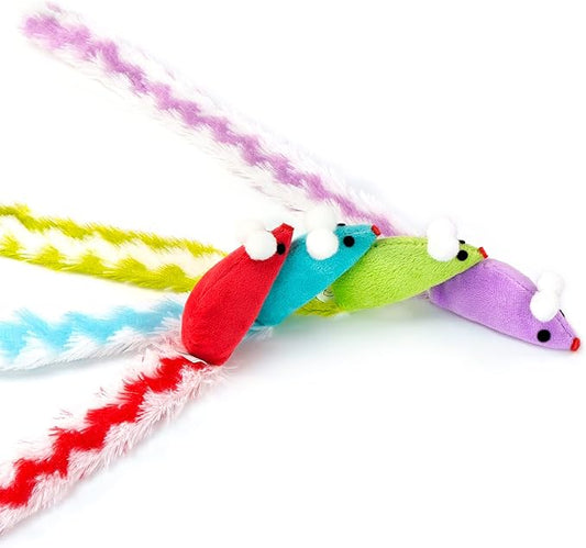 CHIWAVA 4 Packs 15 Inch Long Soft Plush Cat Toys Mice with Rattle Rustle Sound Small Mouse Activity Interactive Toy - PAWPICO