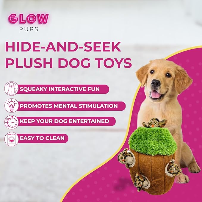 Owl in Tree Hide and Seek Dog Toy for Small and Medium Size Dogs, Plush Owl Inside Trunk Dog Toy with Squeaker, Interactive Burrow Dog Toy (Tree with Owls, Medium) - PAWPICO