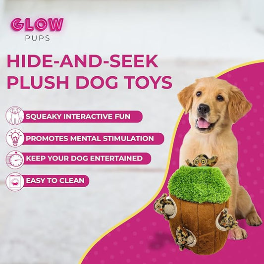 Dog Toy Tree with Hide and Seek Plush Toys, Owl Dog Toy, Dog Squeaky Toy, Puzzle Toy for Small and Medium Size Dogs, Dog Toy with Squeaker, Multipack Dog Toy (Tree with Owls, Large) - PAWPICO