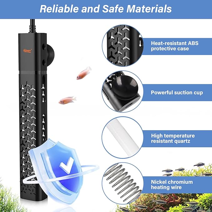hygger 200w Aquarium Heater, Submersible Fish Tank Heater with Intelligent Temperature Control and Leaving Water Automatically Stop Heating System, for 20-40 Gallon Tanks hygger