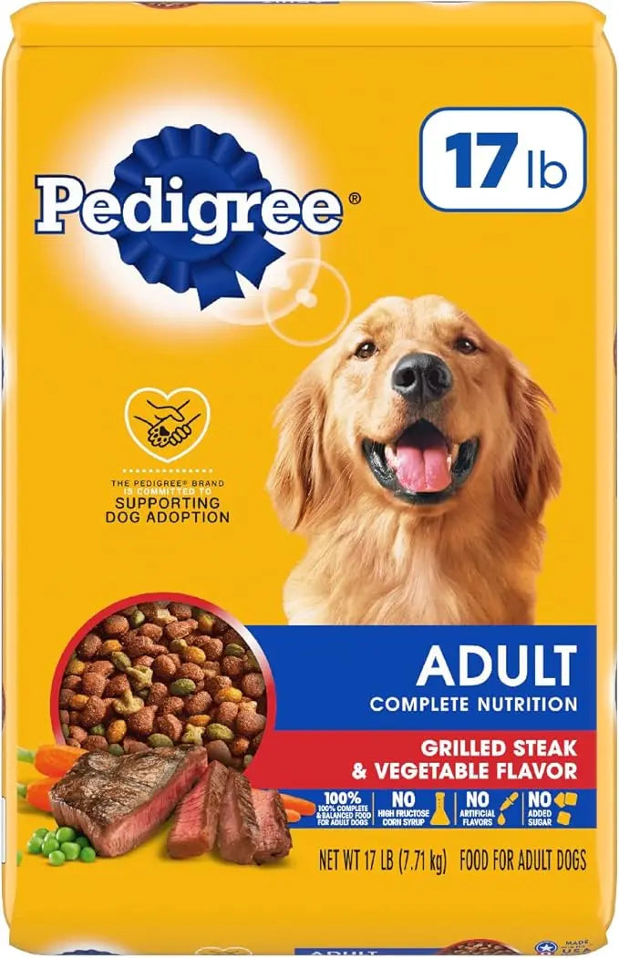 PEDIGREE Complete Nutrition Adult Dry Dog Food Grilled Steak & Vegetable Flavor Dog Kibble, 17 lb. Bag - PAWPICO