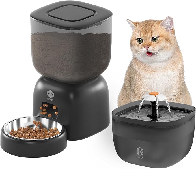 Automatic Cat Feeder and Water Dispenser Set with Pet Food Bowl Timer, Dual Power Supply, Programmable Portion Size, Auto Pet Feeder for Cats and Small Dogs, Voice Recorder, Black - PAWPICO