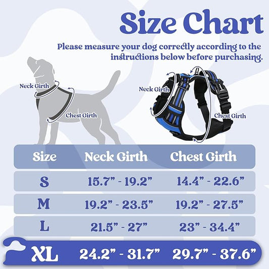 rabbitgoo Dog Harness for Large, No Pull Pet Harness with 3 Buckles, Adjustable Soft Padded Pooch Vest with Instant Control Handle, Easy Walking Reflective Pet Vest for Extra Large Dogs, Blue, XL rabbitgoo