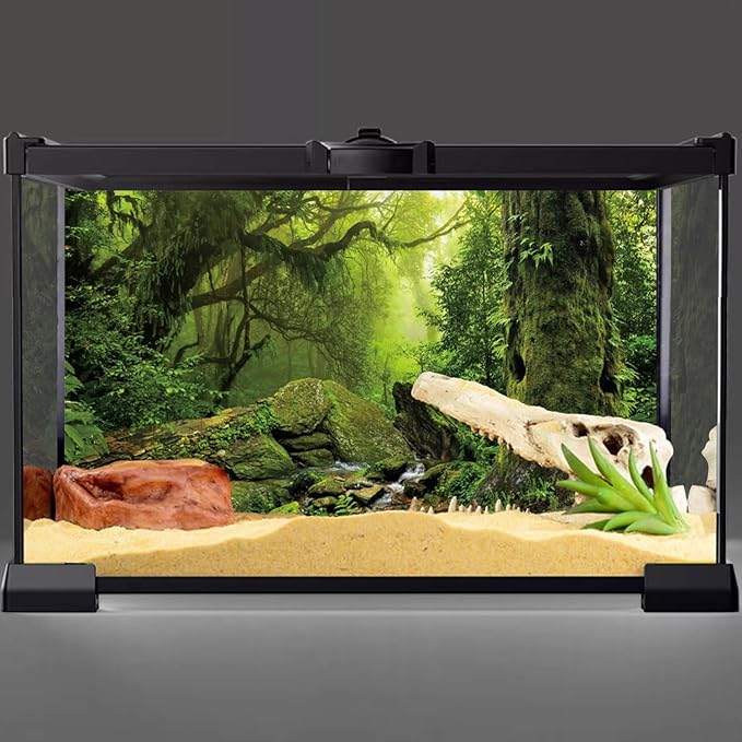 AWERT Tropical Forest Terrarium Background Stream Green Huge Tree Reptile Habitat Background Foggy Rainforest Aquarium Background 48x18 inches Durable Polyester Background HOME