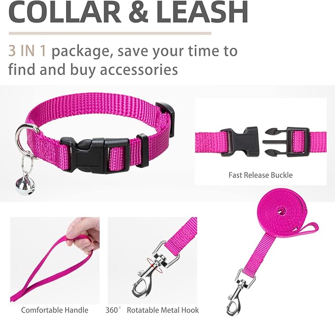 PUPTECK Adjustable Dog Harness Collar and Leash Set Step in No Pull Pet Harness for Small Medium Dogs Puppy and Cats Outdoor Walking Running, Soft Mesh Padded Reflective Vest Harnesses, Solid Pink XS PUPTECK