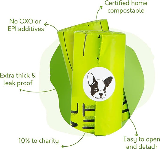 100% Certified Home Compostable Dog Poop Bags with Handles - 10% to Charity - ASTM D6400 & EN 13432 Compliant Large Poop Bags - 240 Bags - 20 Rolls of Plant Based X Large Compostable Poop Bags - PAWPICO