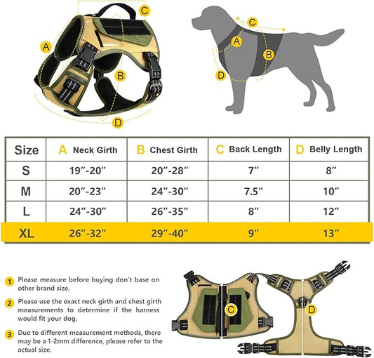 WINGOIN Tactical Dog Harness for Extra Large Dogs, No Pull Harness with Handle Pockets Poop Bag, Reflective Dog Vest, Military Service Heavy Duty Big Dog Harness for Walking Hiking Training, Khaki, XL WINGOIN