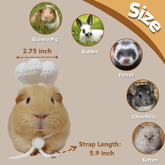 Guinea Pig Chef Hat - Hand Knitted Small Animal Cooking Chef Cap with Adjustable Strap Halloween Costume Outfit Prop Clothes Accessories for Rabbit Bunny Chinchilla Kitten Puppy (Medium) SEZDEKI