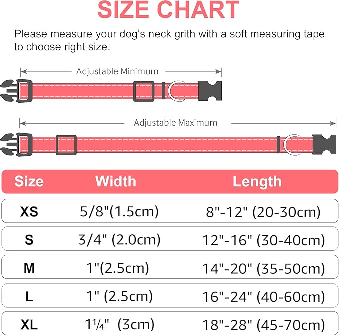 Joytale Reflective Dog Collar,Soft Neoprene Padded Breathable Nylon Pet Collar Adjustable for Small Dogs,Pink,S - PAWPICO