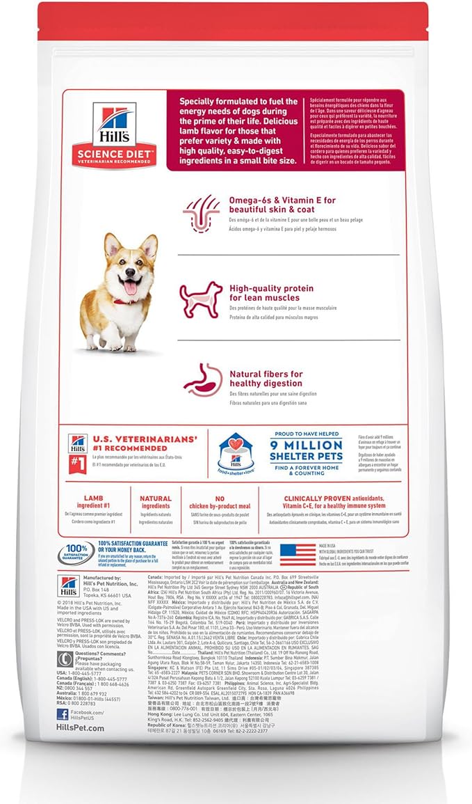 Hill's Science Diet Adult 1-6, Adult 1-6 Premium Nutrition, Small Kibble, Dry Dog Food, Lamb & Brown Rice, 15.5 lb Bag - PAWPICO