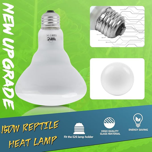 LUCKY HERP Heat Lamp Bulbs - 150W Reptile Heat Lamp 2 Pack, Daylight Basking Heat Lamp Bulbs for Reptile, UVA Heat Light Bulb for Reptiles, Amphibians, Bearded Dragons, Lizards, Turtles, Chickens LUCKYHERP
