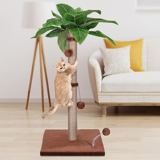 Cat Scratching Post for Indoor Cats,33.5” H Sisal Scratching Post for Kitten & Large Cat, Cat Scratch Post with Spring Ball,Brown - PAWPICO
