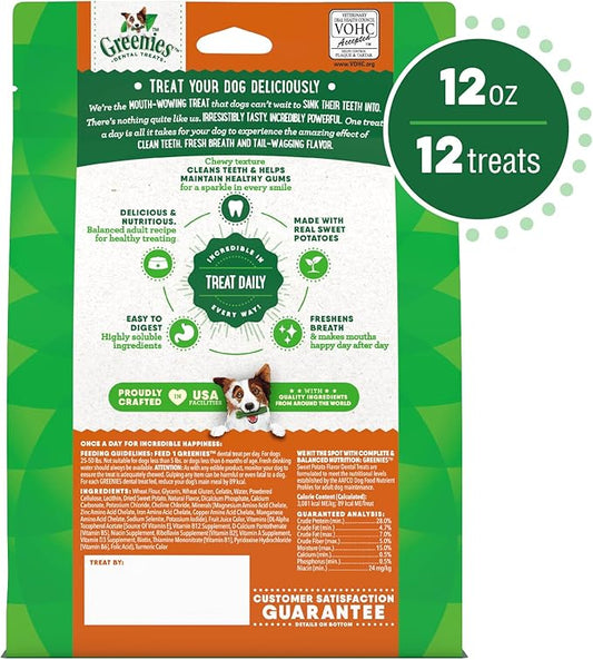 Greenies Regular Natural Dog Dental Treats, Sweet Potato Flavor, 12 oz. Pack (12 Treats) - PAWPICO